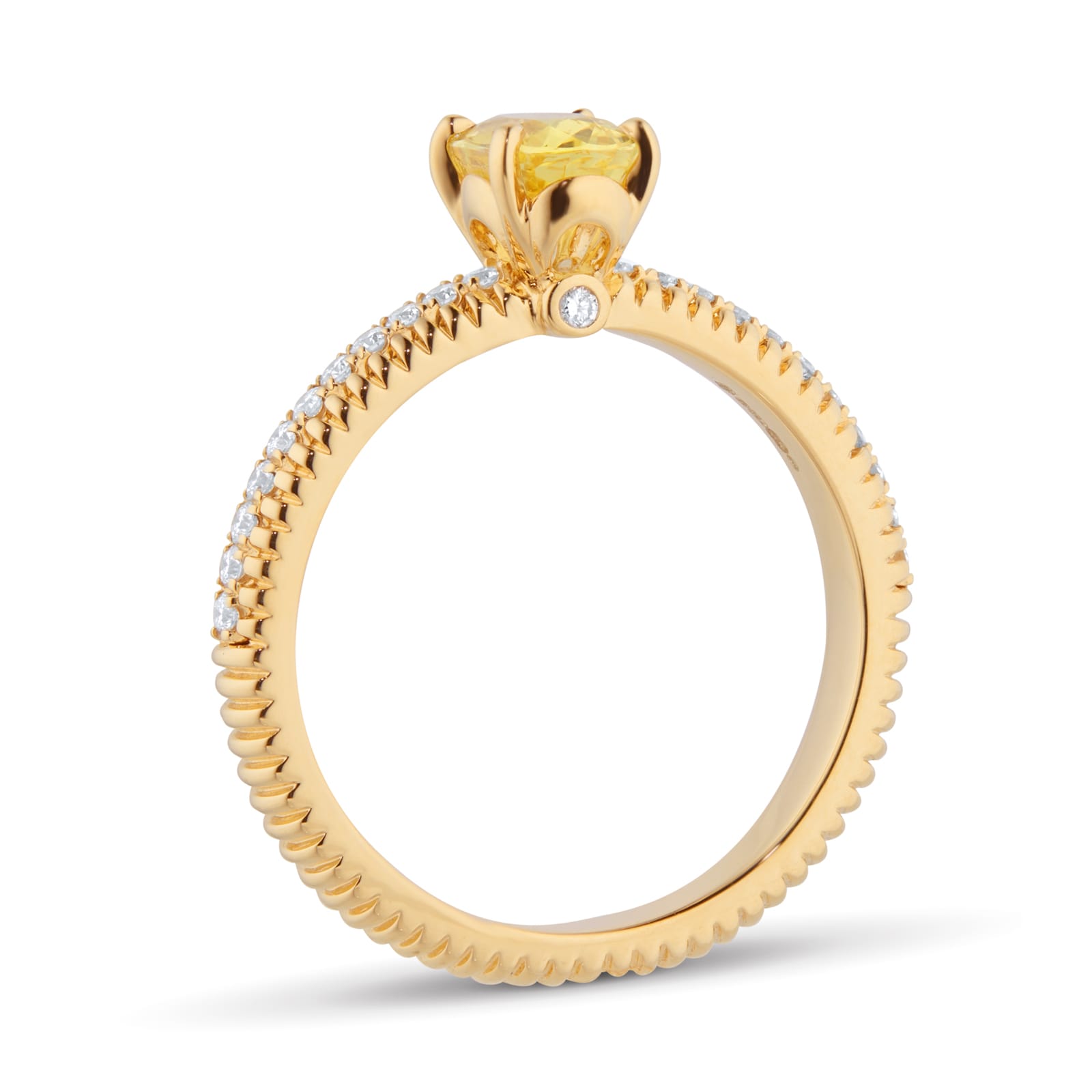 Fabergé Love By Faberge 18ct Yellow Gold Yellow Sapphire Fluted Ring with Diamond Shoulders Fabergé Love By Faberge 18ct Yellow Gold Yellow Sapphire Fluted Ring with Diamond Shoulders