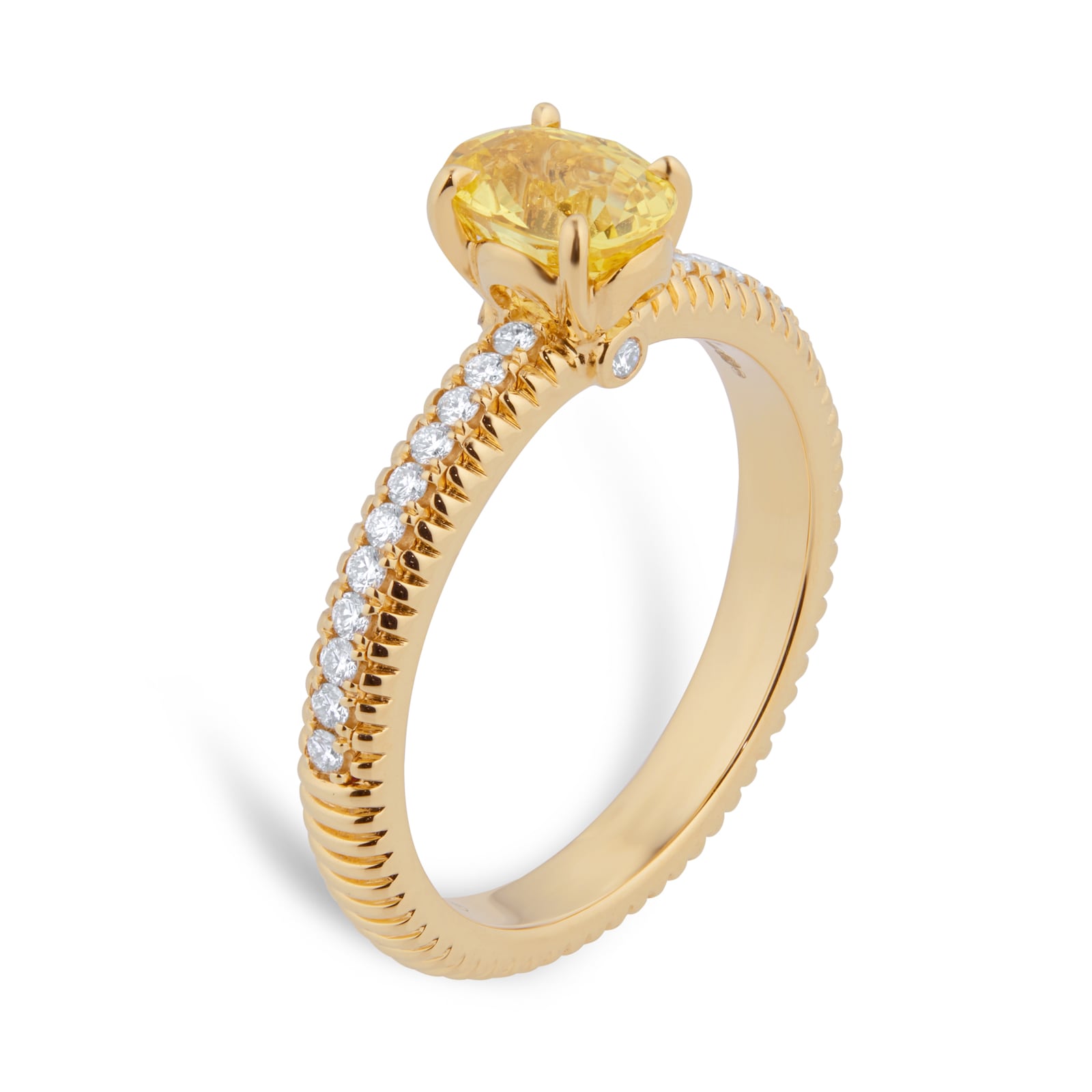 Fabergé Love By Faberge 18ct Yellow Gold Yellow Sapphire Fluted Ring with Diamond Shoulders Fabergé Love By Faberge 18ct Yellow Gold Yellow Sapphire Fluted Ring with Diamond Shoulders