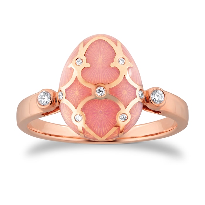 Fabergé Heritage 18ct Rose Gold Diamond & Pink Guilloché Enamel Egg Ring