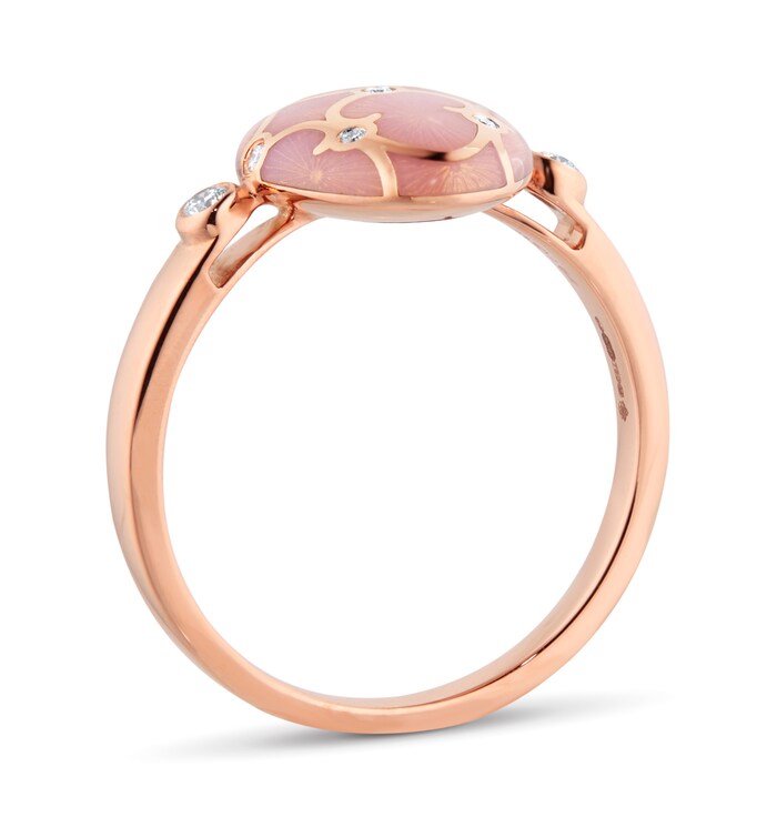 Fabergé Heritage 18ct Rose Gold Diamond & Pink Guilloché Enamel Egg Ring