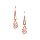 Fabergé Heritage 18ct Rose Gold Diamond & Pink Guilloché Enamel Hoop Drop Earrings