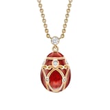 Fabergé Heritage 18ct Yellow Gold Diamond & Red Guilloché Enamel Petit Egg Pendant