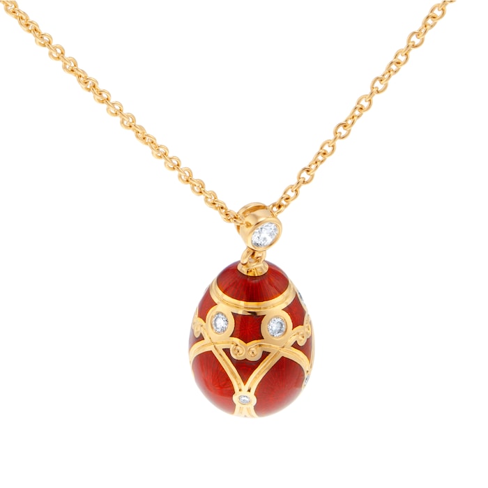 Fabergé Heritage 18ct Yellow Gold Diamond & Red Guilloché Enamel Petit Egg Pendant