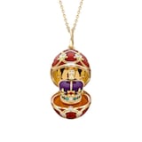 Fabergé Heritage 18ct Yellow Gold Diamond & Red Guilloché Enamel Coronation Crown Surprise Locket