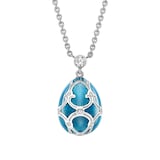 Fabergé Heritage 18ct White Gold Diamond & Teal Guilloché Enamel Petit Egg Pendant