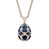 Fabergé Heritage 18ct Rose Gold Diamond & Dark Blue Guilloché Enamel Petit Egg Pendant