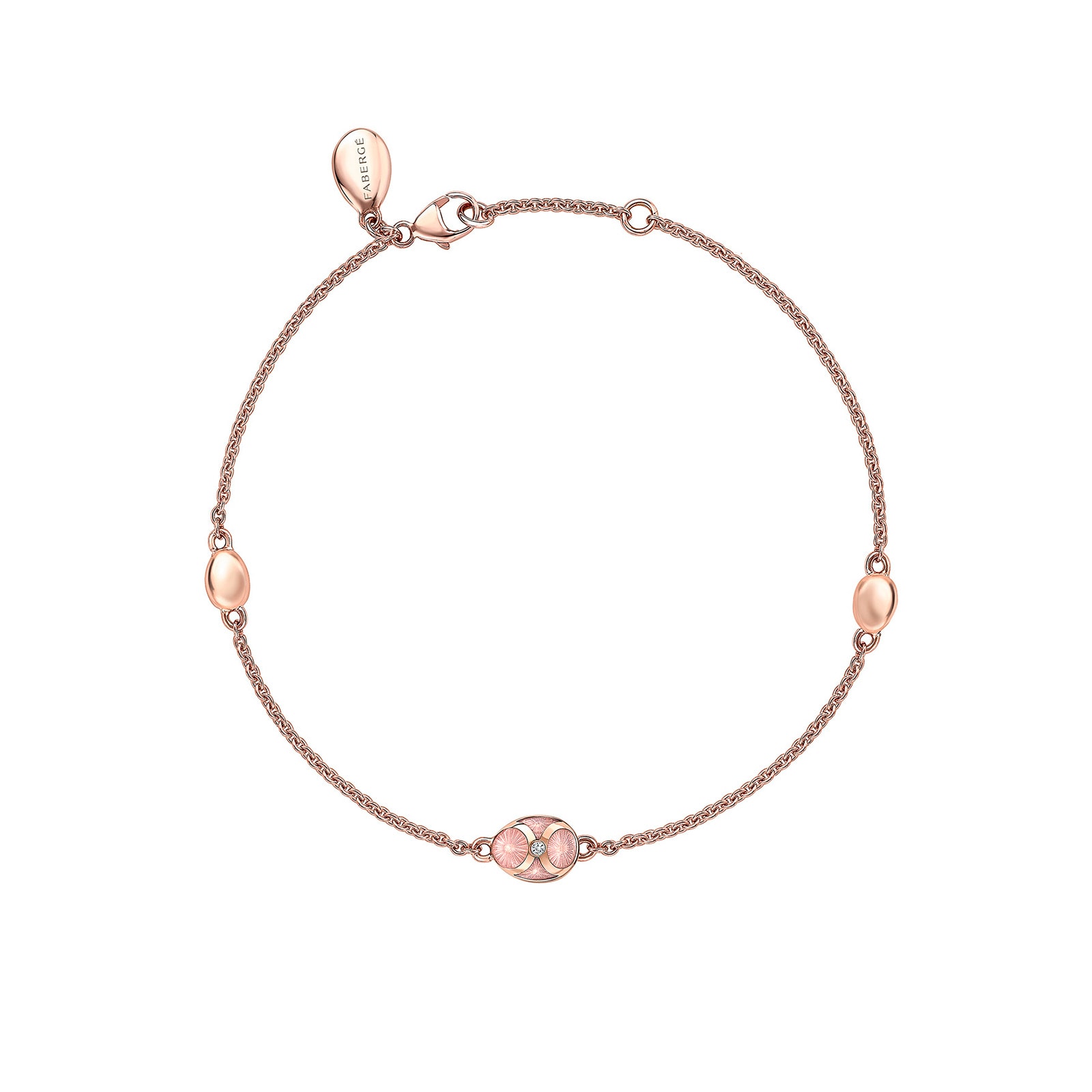 Heritage 18ct Rose Gold Diamond & Pink Guilloché Enamel Chain Bracelet