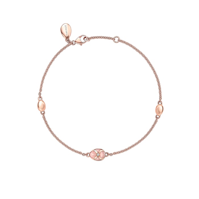 Fabergé Heritage 18ct Rose Gold Diamond & Pink Guilloché Enamel Chain Bracelet