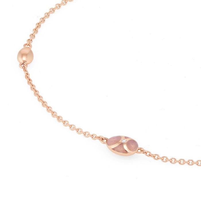 Fabergé Heritage 18ct Rose Gold Diamond & Pink Guilloché Enamel Chain Bracelet