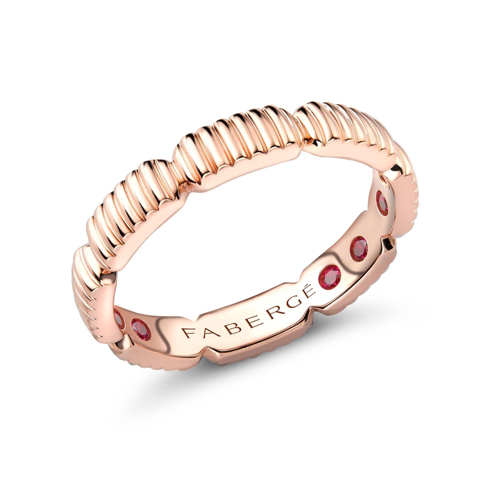 Colours of Love 18ct Rose Gold Fluted Ring with Hidden Rubies - Ring Size S