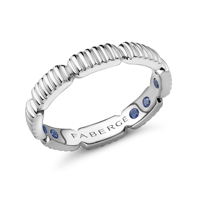 Fabergé Colours of Love 18ct White Gold Fluted Ring with Hidden Sapphires