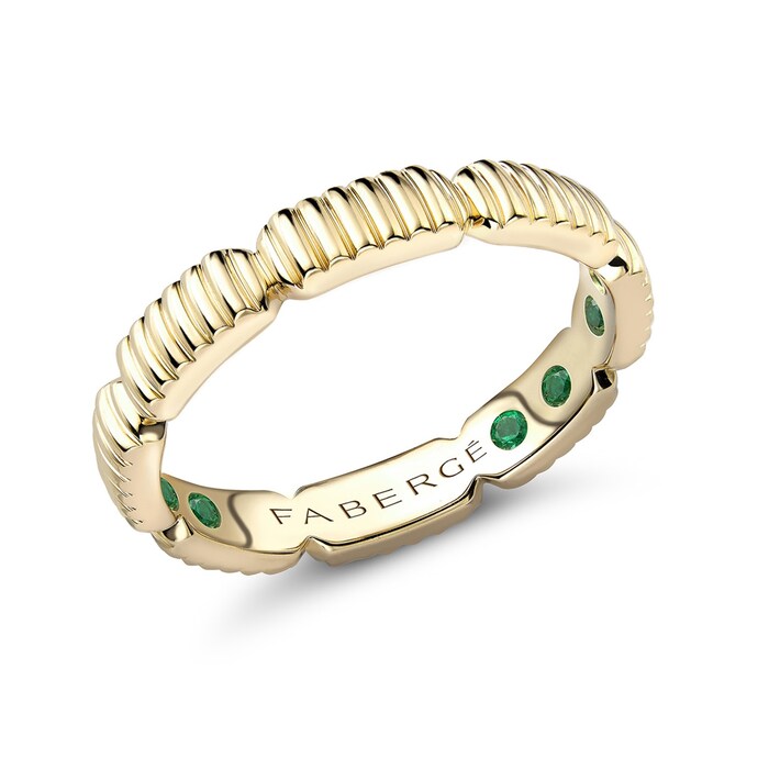 Fabergé Colours of Love 18ct Yellow Gold Fluted Ring with Hidden Emeralds