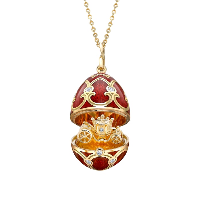 Fabergé Heritage 18ct Yellow Gold & Red Guilloché Enamel State Coach Pendant