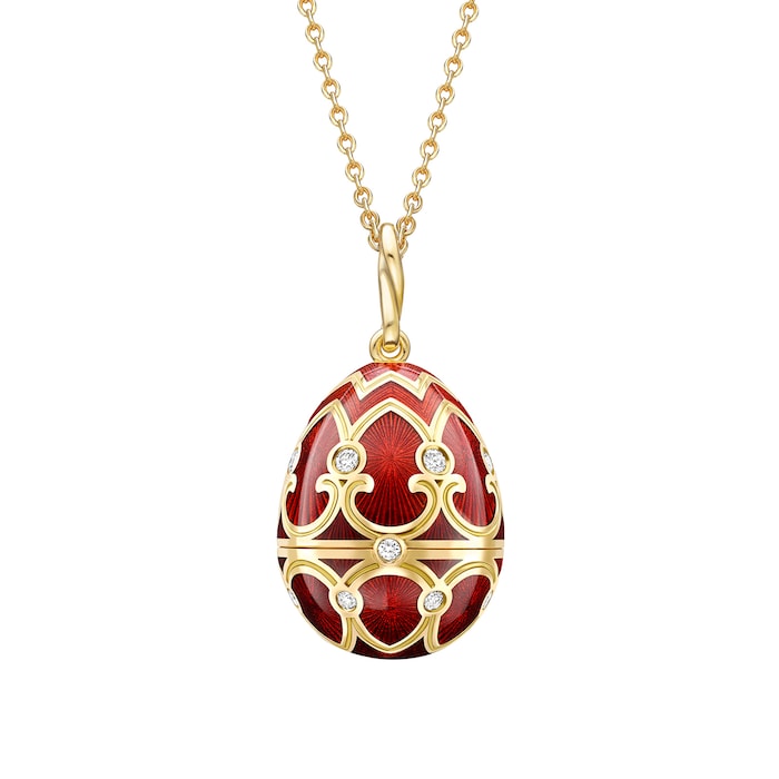 Fabergé Heritage 18ct Yellow Gold & Red Guilloché Enamel State Coach Pendant