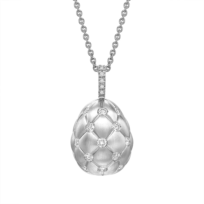 Fabergé Treillage Brushed 18ct White Gold & 1.30ct Diamond Egg Pendant