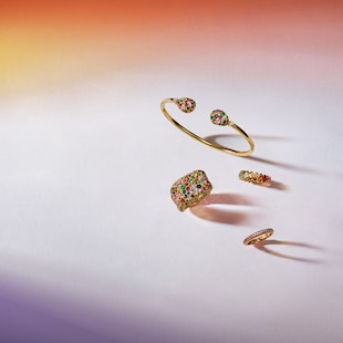 Fabergé Emotion 18ct Yellow Gold Multicoloured Gemstone Open Set Bangle