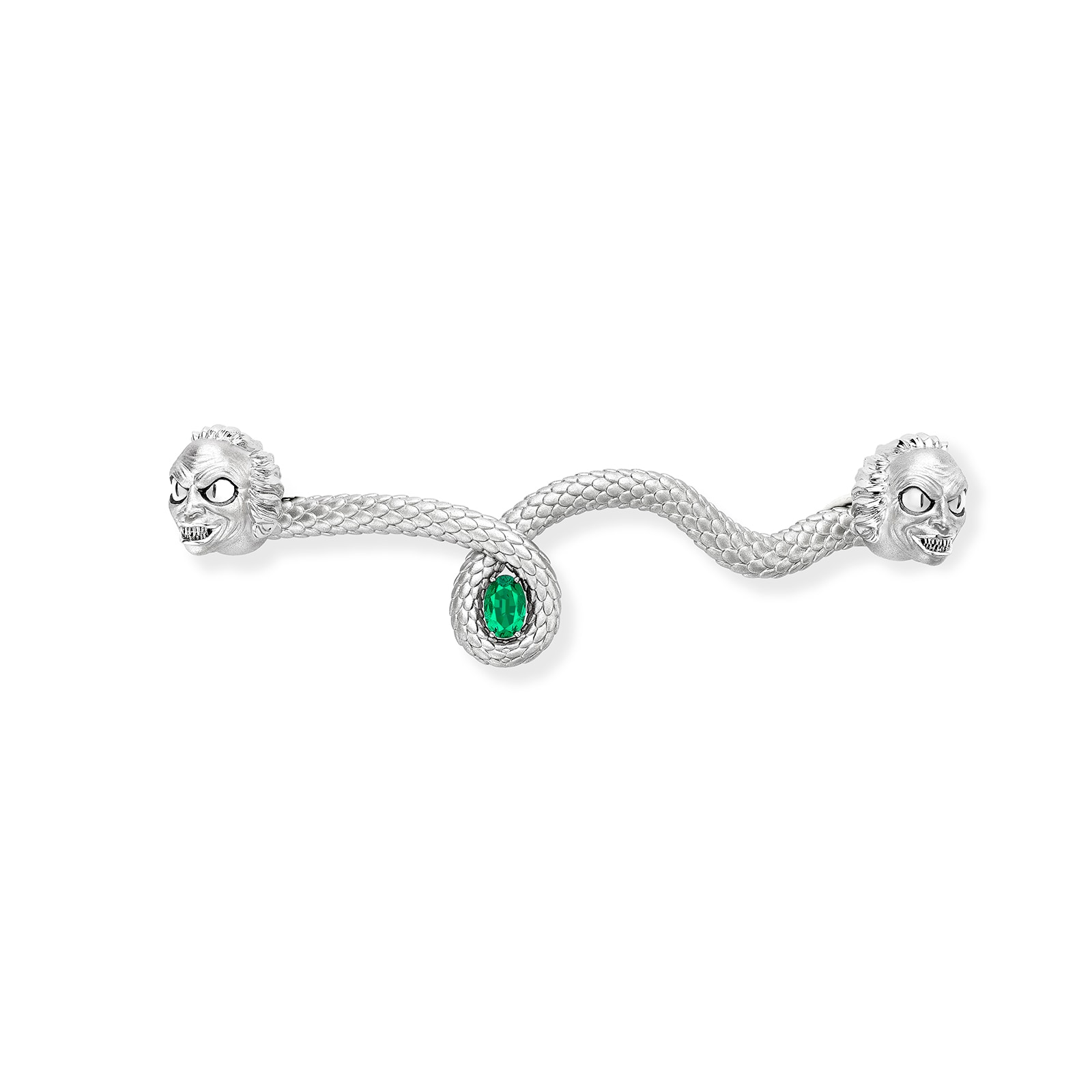 Beetlejuice 18ct White Gold & Emerald Twisted Headworm Collar Bar