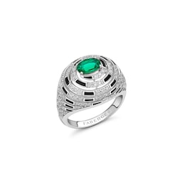 37280304 - Beetlejuice 18ct White Gold Emerald & Diamond Spiral Bombe Ring
