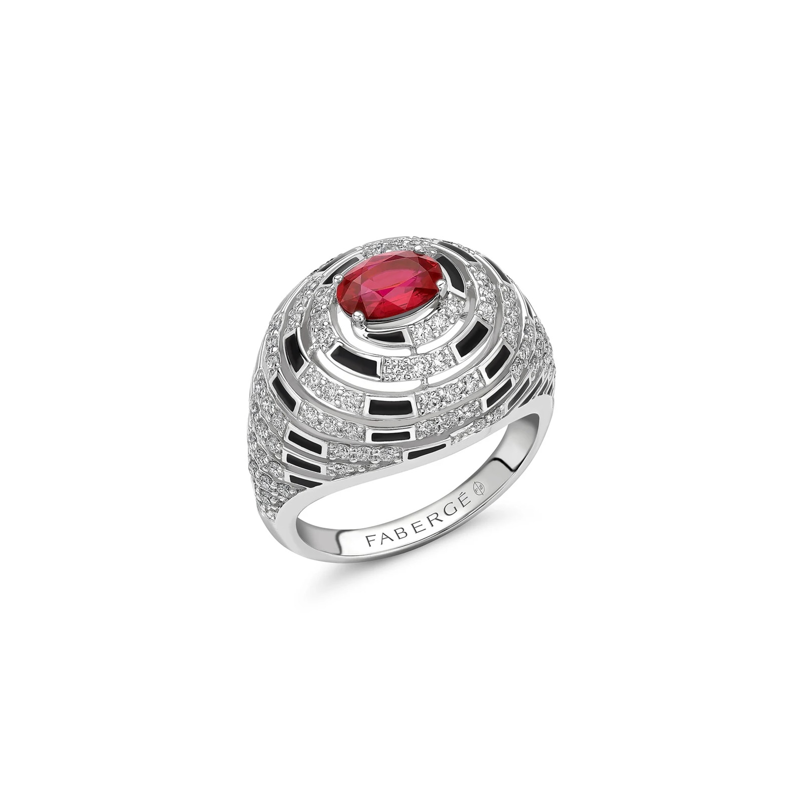 Beetlejuice 18ct White Gold Ruby & Diamond Spiral Bombe Ring - Ring Size L