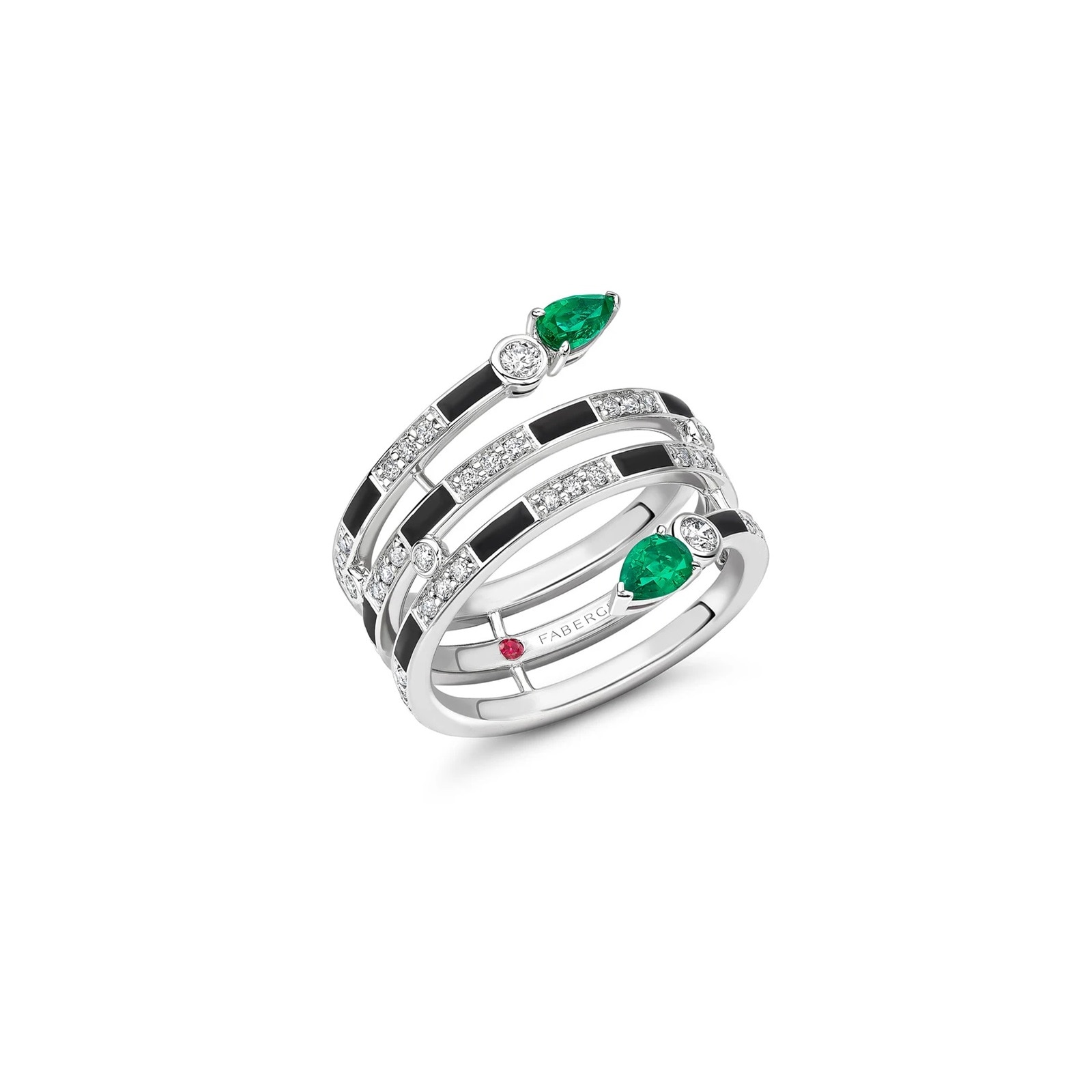 Beetlejuice 18ct White Gold Emerald & Diamond Spiral Wrap Ring - Ring Size J