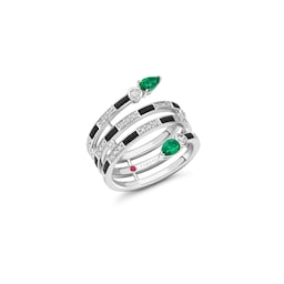 37280308 - Beetlejuice 18ct White Gold Emerald & Diamond Spiral Wrap Ring