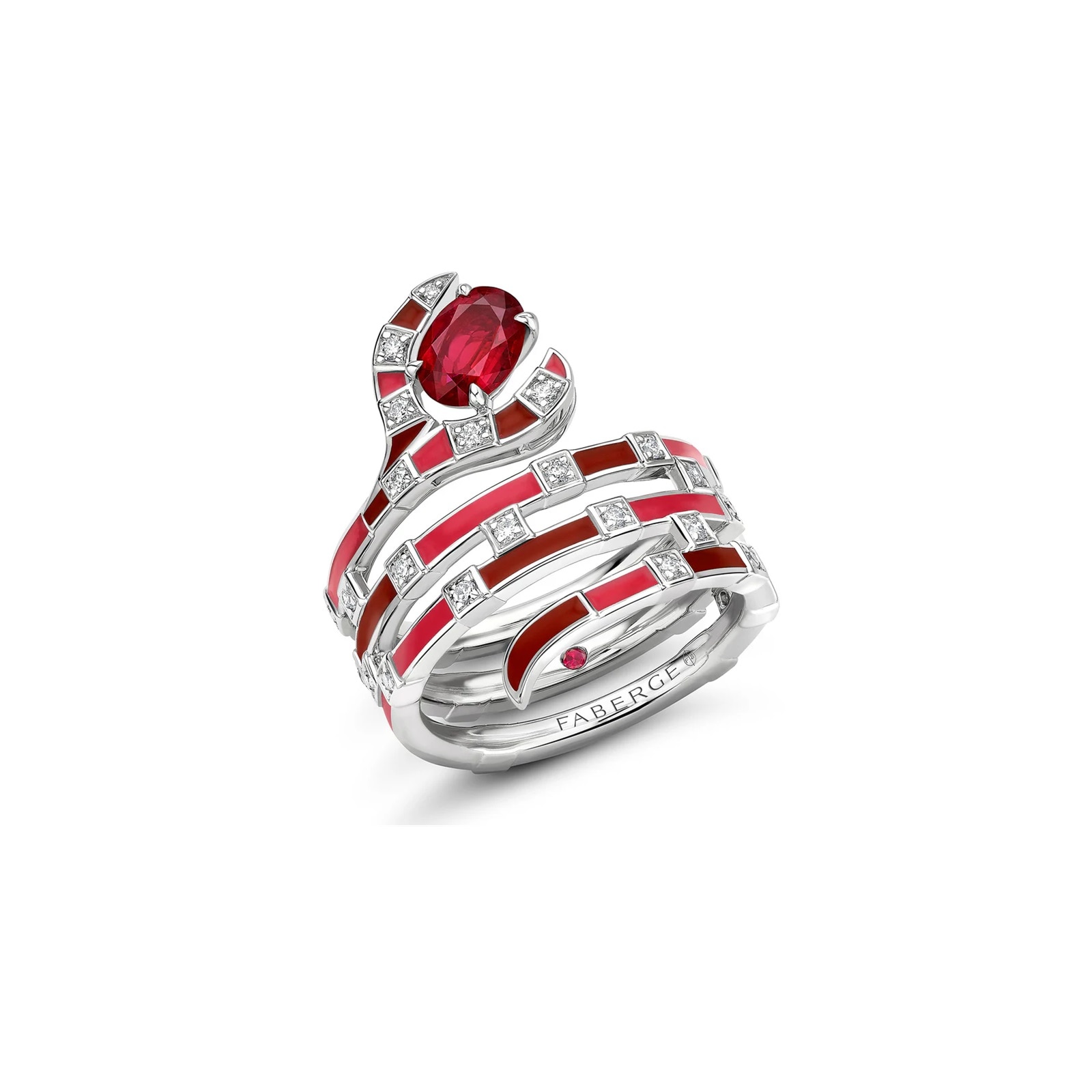 Beetlejuice 18ct White Gold Ruby & Diamond Sandworm Spiral Wrap Ring - Ring Size P