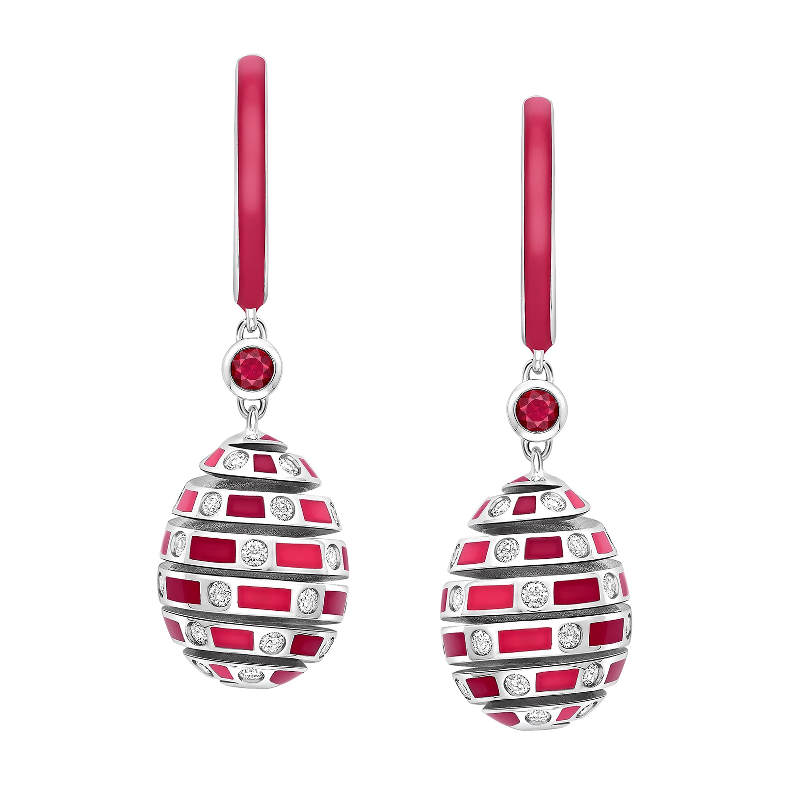 Fabergé Beetlejuice 18ct White Gold Ruby & Diamond Spiral Earrings