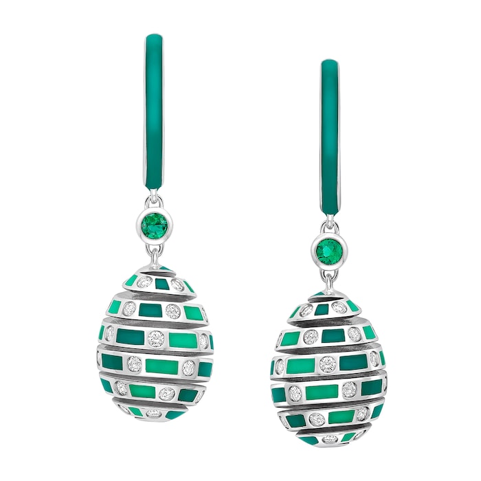 Fabergé Beetlejuice 18ct White Gold Emerald & Diamond Spiral Earrings