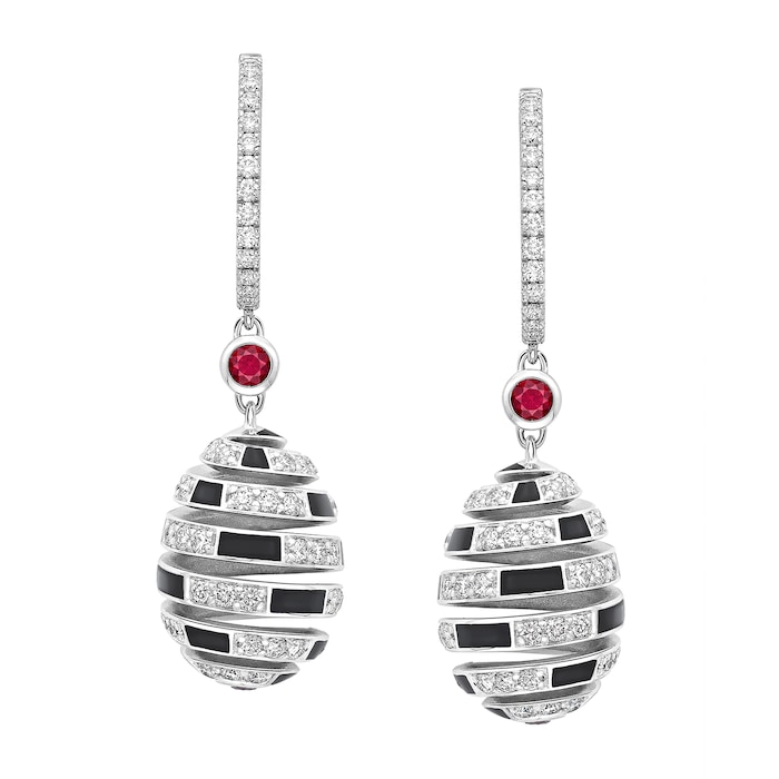 Fabergé Beetlejuice 18ct White Gold Ruby & Diamond Spiral Earrings