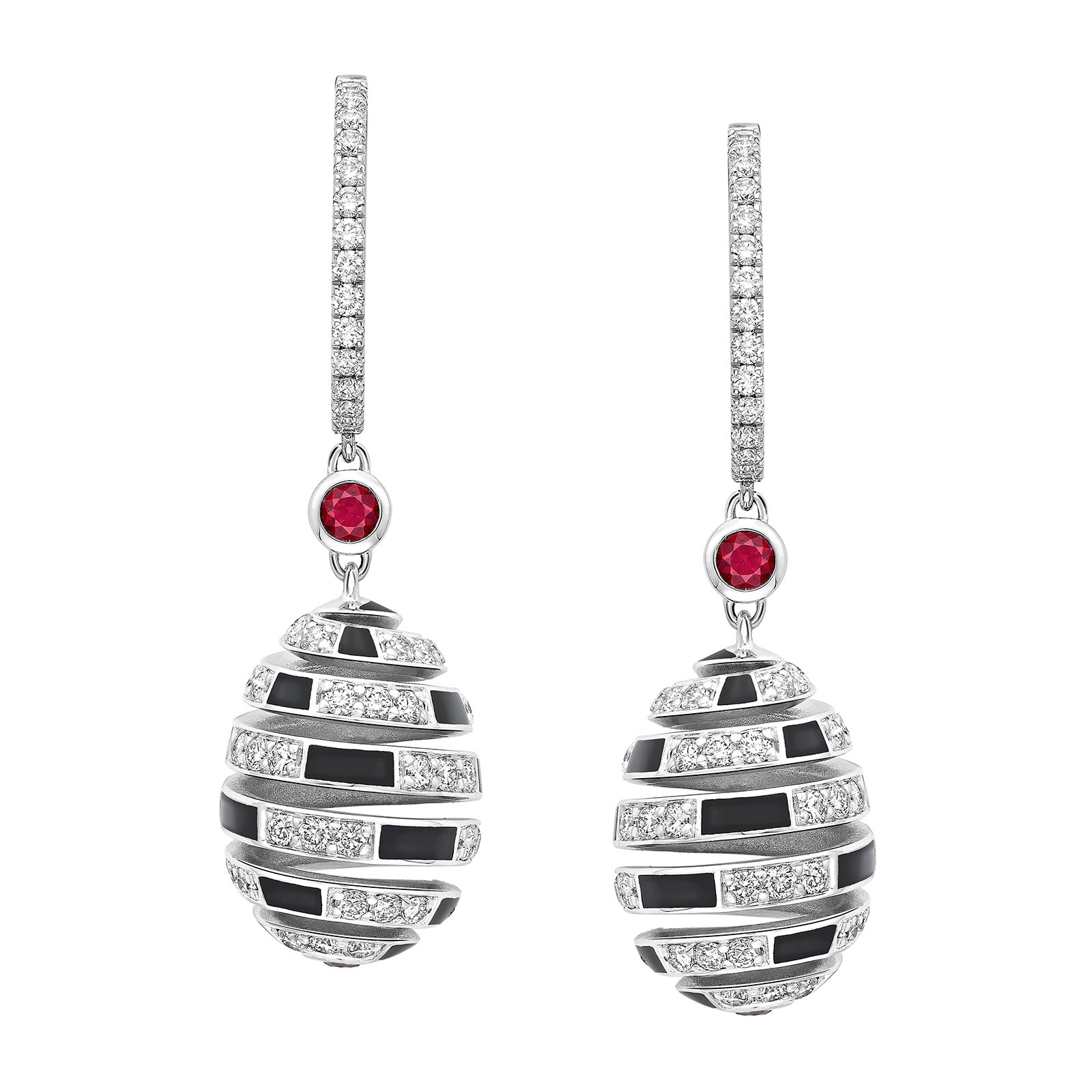 Fabergé Beetlejuice 18ct White Gold Ruby & Diamond Spiral Earrings