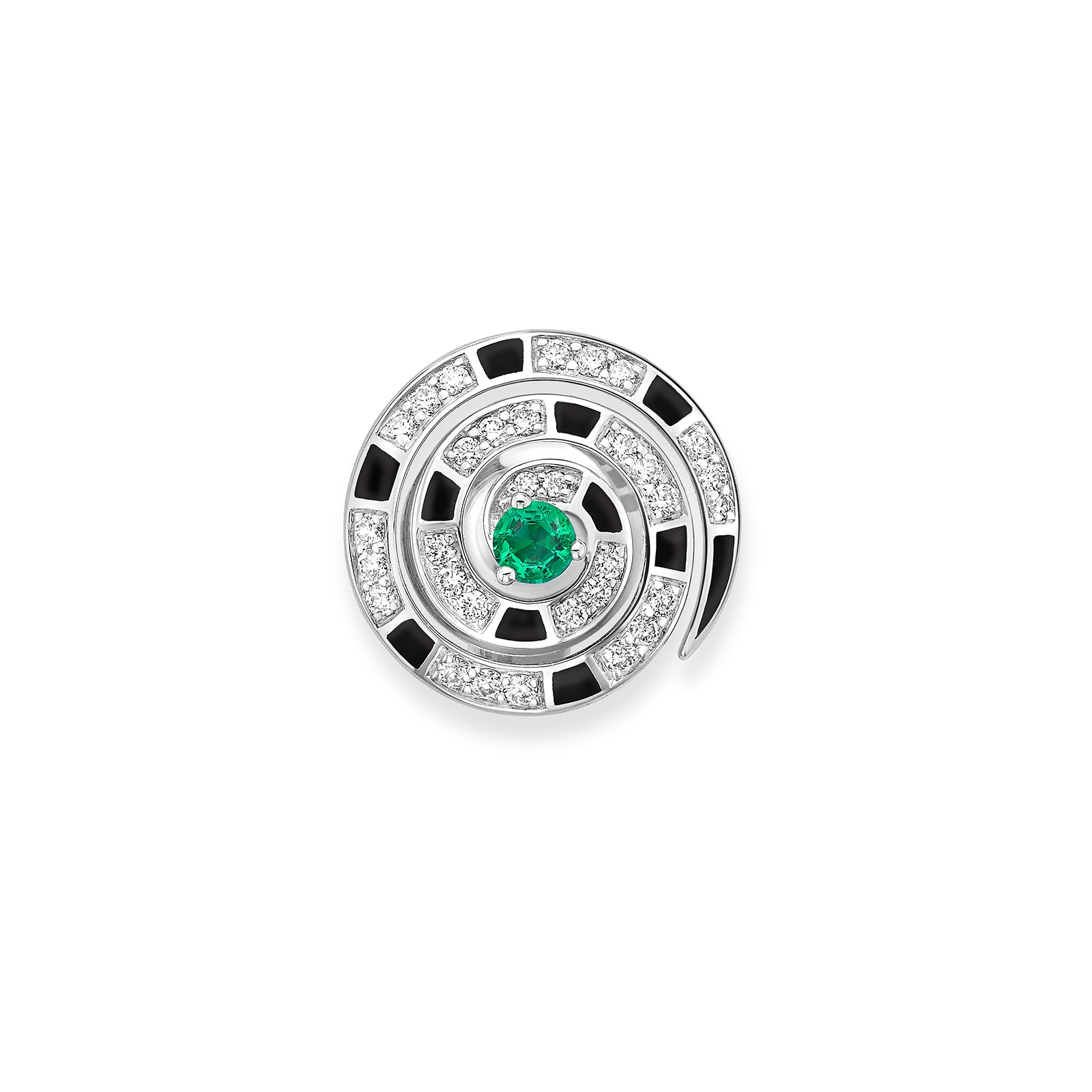 Beetlejuice 18ct White Gold Emerald & Diamond Spiral Lapel Pin