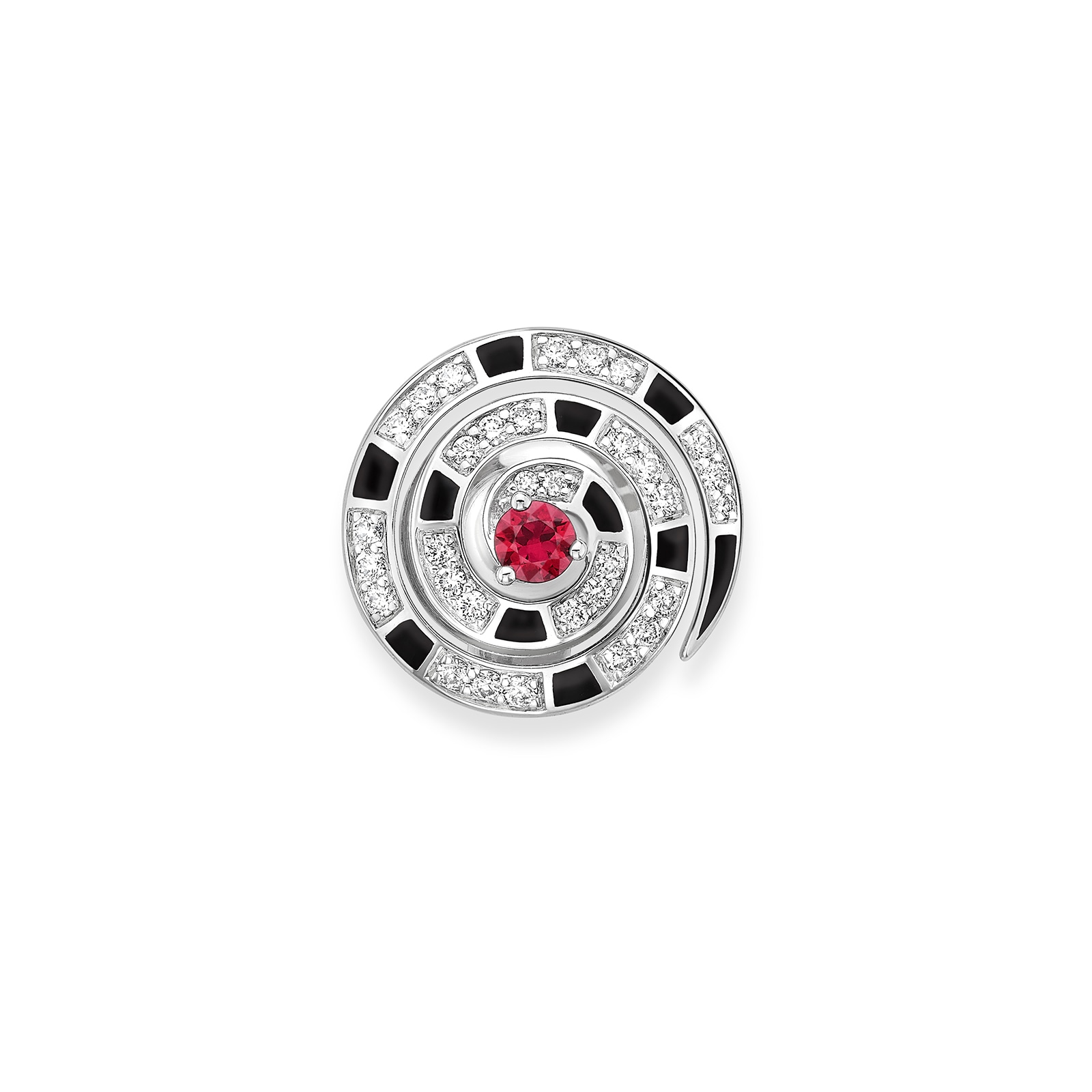 Beetlejuice 18ct White Gold Ruby & Diamond Spiral Lapel Pin