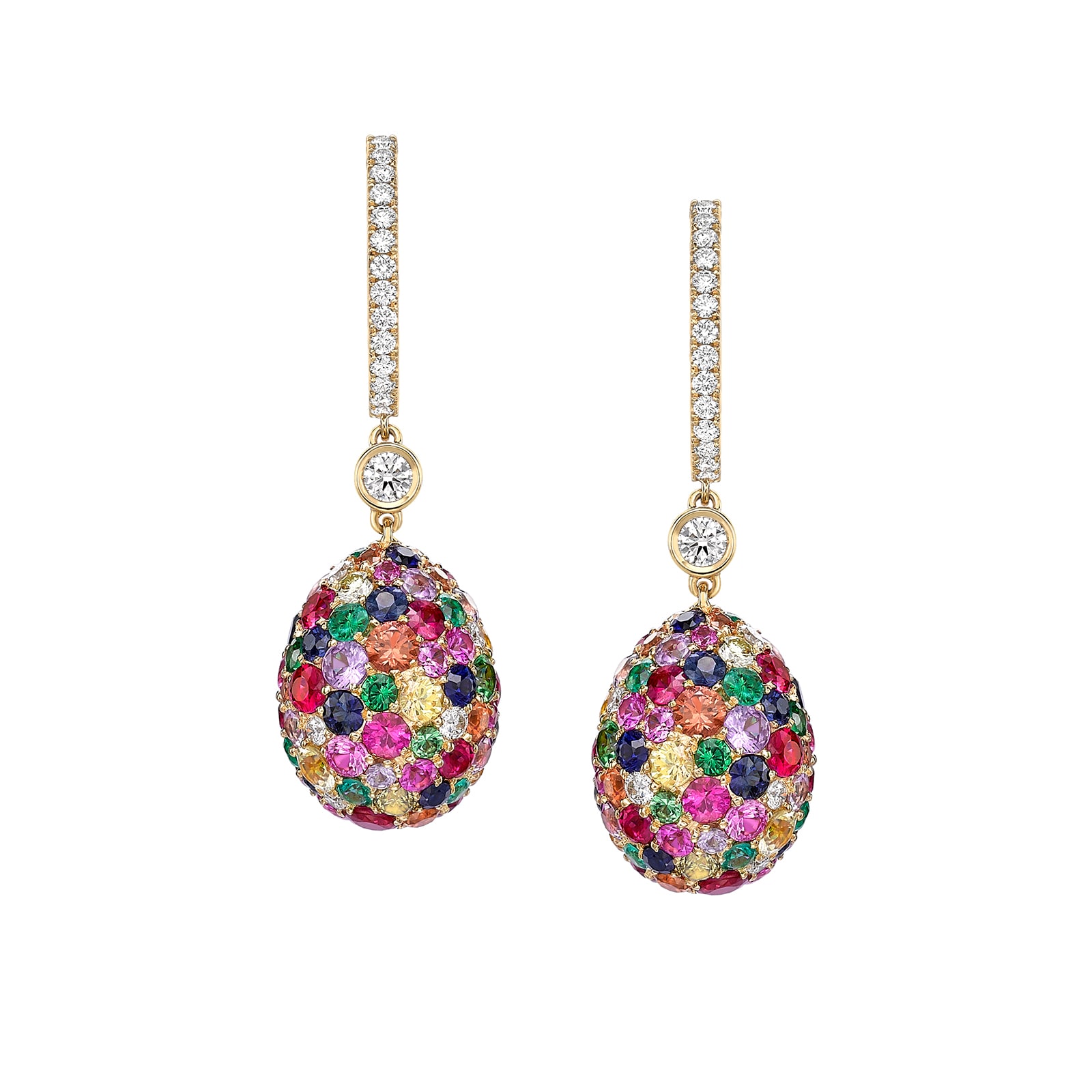 Fabergé Emotion 18ct Yellow Gold Multicoloured Gemstone Egg Drop Earrings