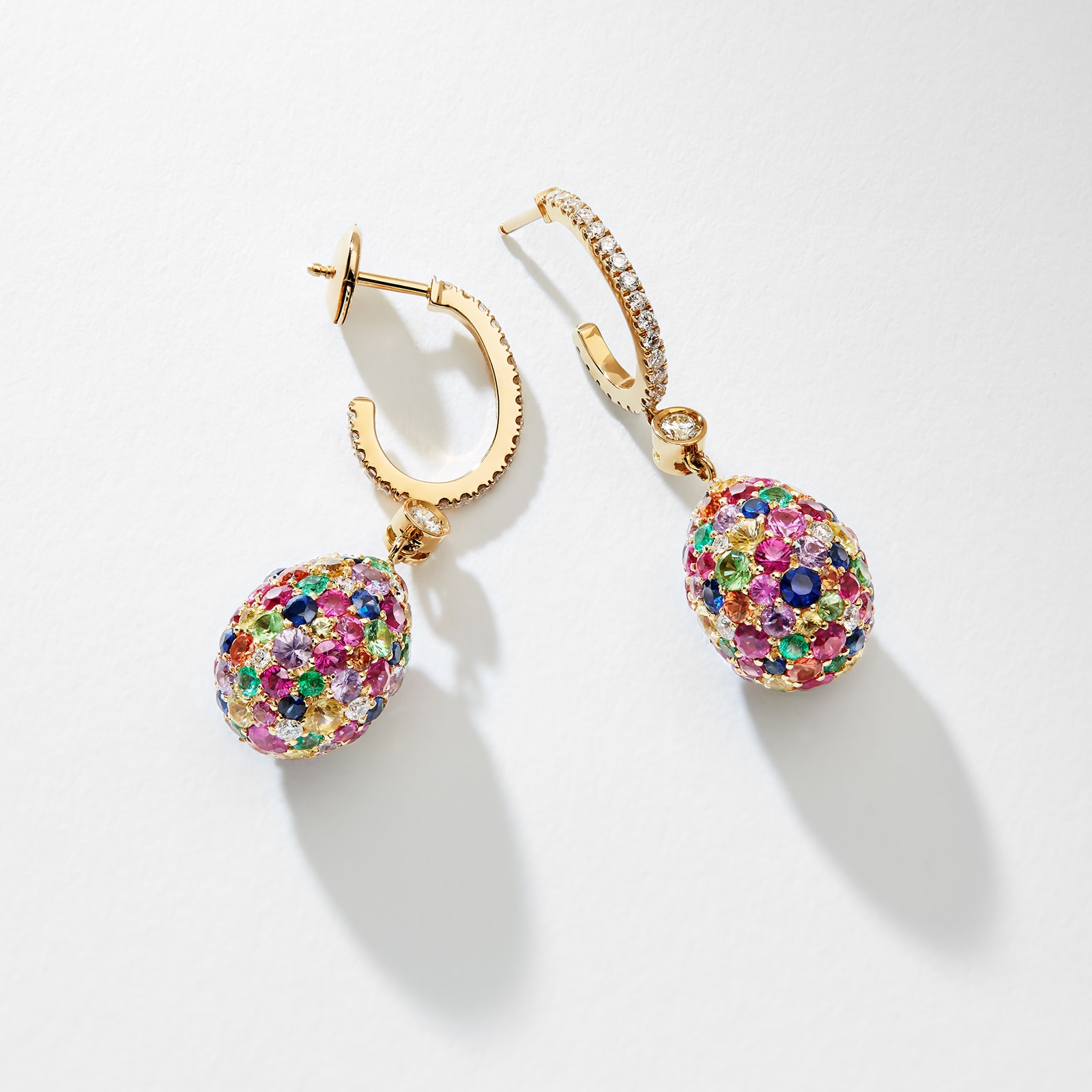 Fabergé Emotion 18ct Yellow Gold Multicoloured Gemstone Egg Drop Earrings