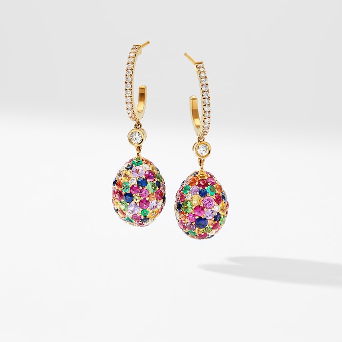 Fabergé Emotion 18ct Yellow Gold Multicoloured Gemstone Egg Drop Earrings