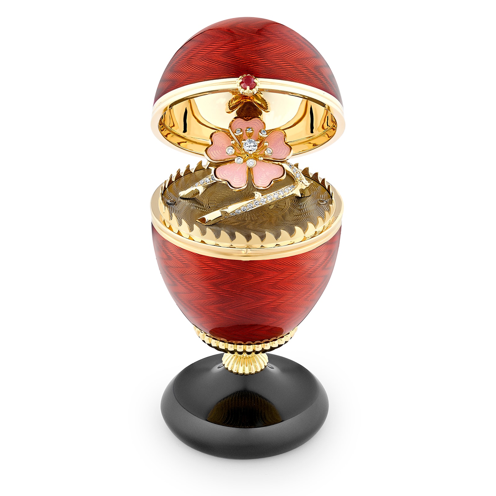 Fabergé Limited Edition Guilloché Enamel Wild Rose Surprise Egg Objet