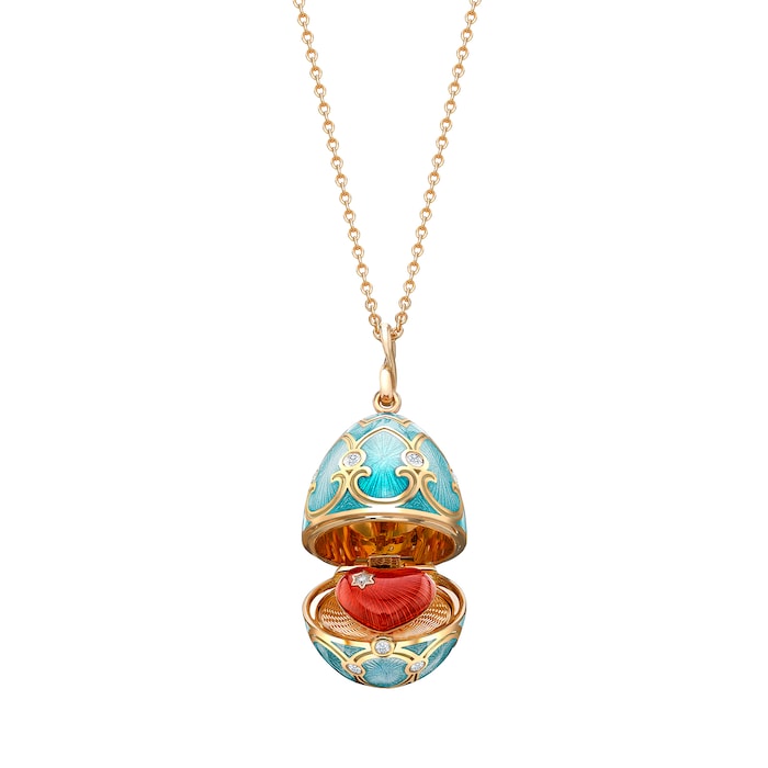 Fabergé Heritage 18ct Yellow Gold Diamond & Turquoise Enamel Heart Surprise Locket