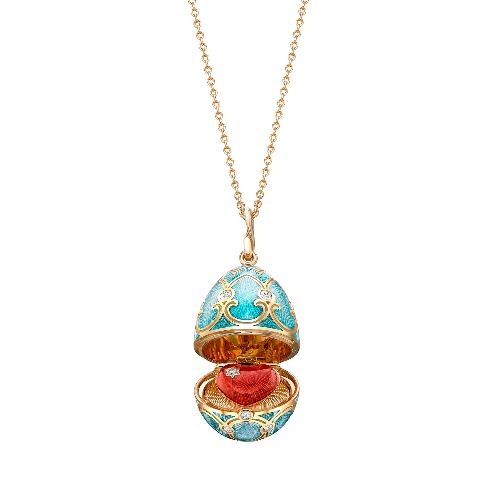 Fabergé Heritage 18ct Yellow Gold Diamond & Turquoise Enamel Heart Surprise Locket