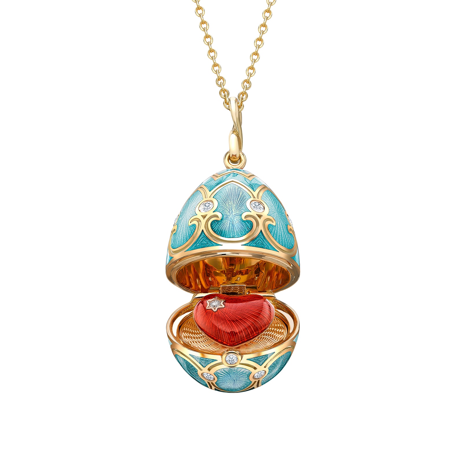 Fabergé Heritage 18ct Yellow Gold Diamond & Turquoise Enamel Heart Surprise Locket