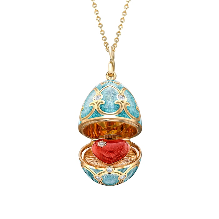 Fabergé Heritage 18ct Yellow Gold Diamond & Turquoise Enamel Heart Surprise Locket