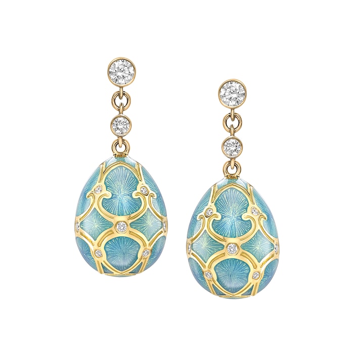 Fabergé Heritage 18ct Yellow Gold Diamond & Turqoise Enamel Egg Drop Earrings