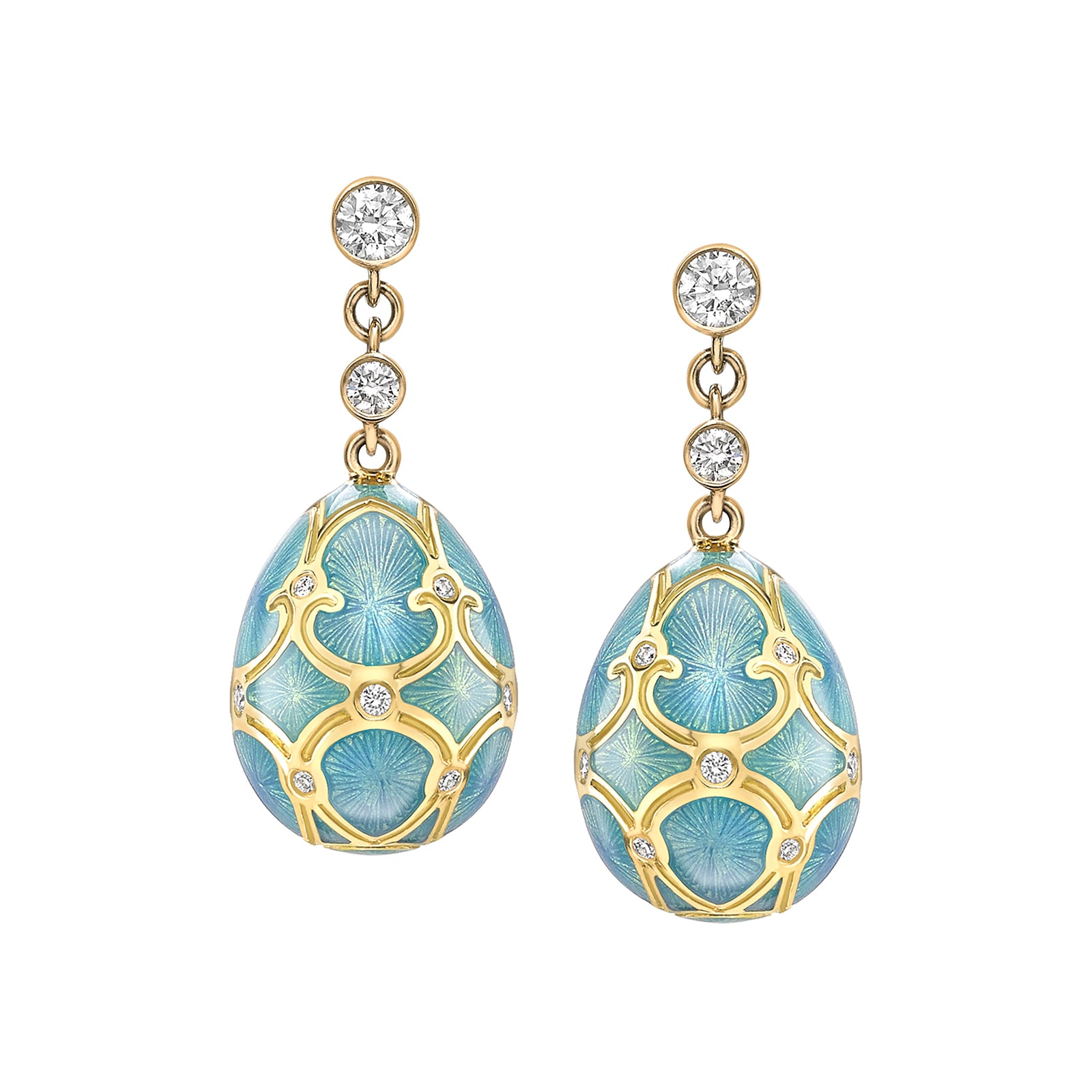 Fabergé Heritage 18ct Yellow Gold Diamond & Turqoise Enamel Egg Drop Earrings