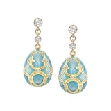 Fabergé Heritage 18ct Yellow Gold Diamond & Turqoise Enamel Egg Drop Earrings