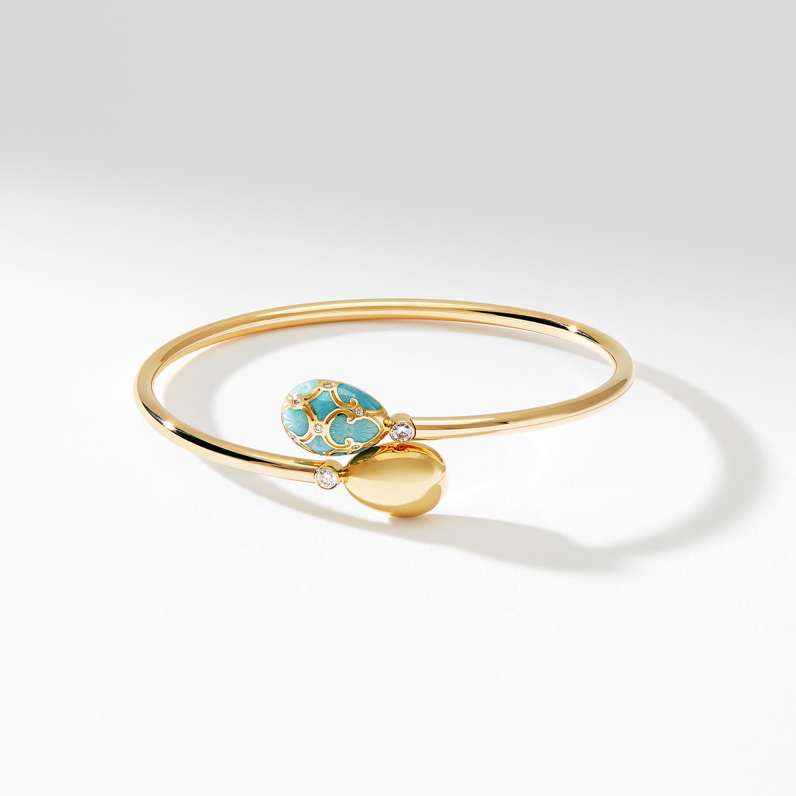 Fabergé Heritage 18ct Yellow Gold Diamond & Turquoise Enamel Crossover Bracelet