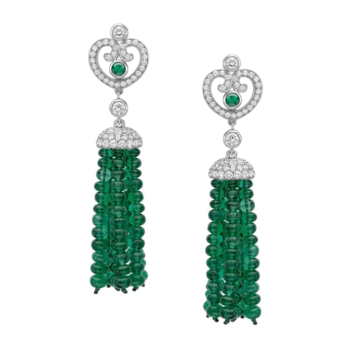 Fabergé Imperial 18ct White Gold Emerald 
1.18ct Diamond Imperatrice Tassel Earrings