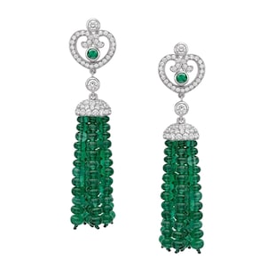 Fabergé Imperial 18ct White Gold Emerald 
1.18ct Diamond Imperatrice Tassel Earrings