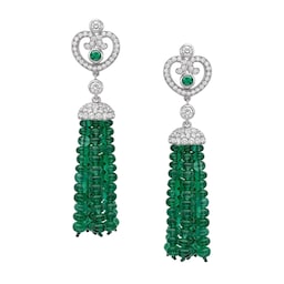 37280333 - Imperial 18ct White Gold Emerald & 1.18ct Diamond Imperatrice Tassel Earrings