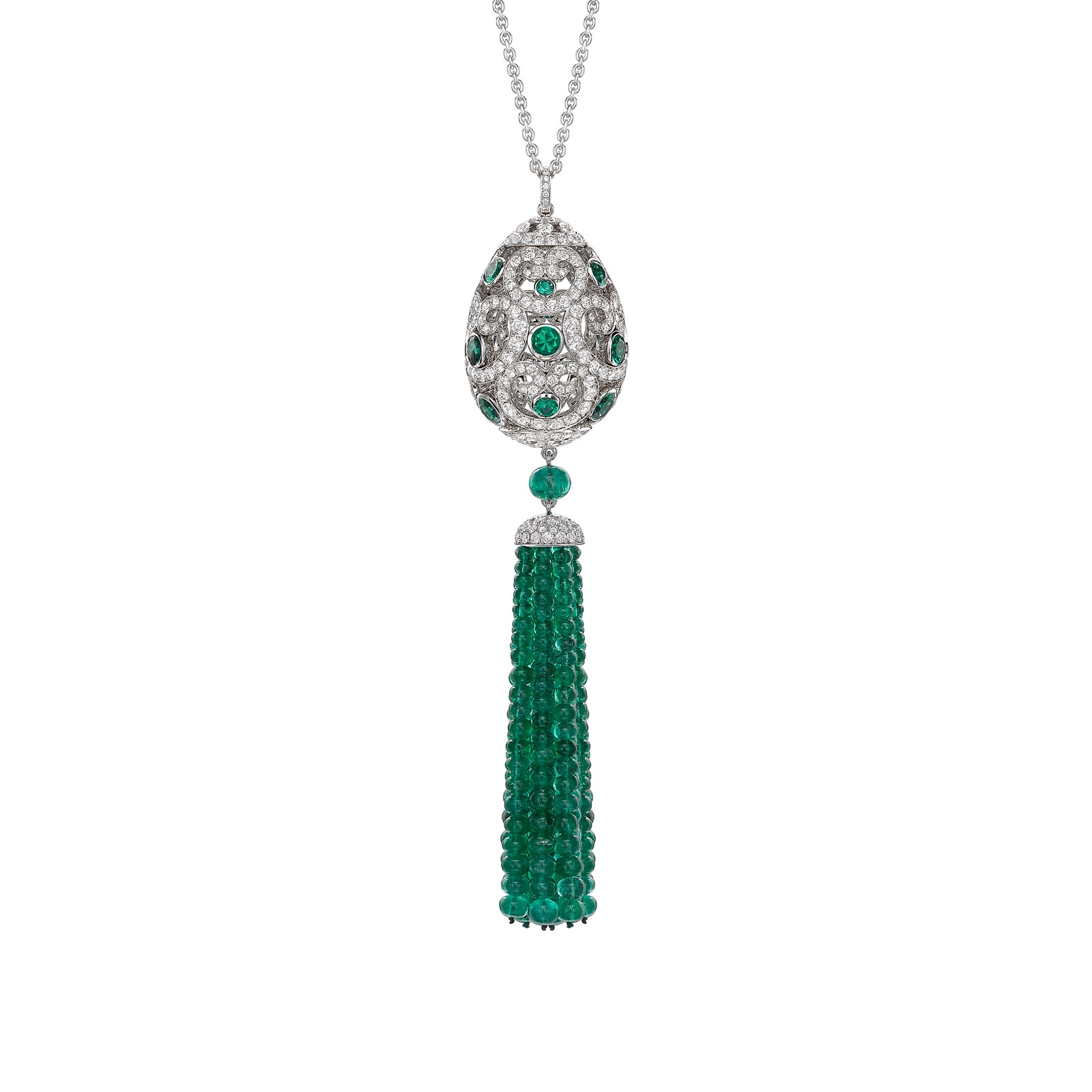 Fabergé Imperial 18ct White Gold Emerald & 5.23ct Diamond Imperatrice Tassel Pendant