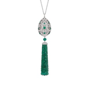 Fabergé Imperial 18ct White Gold Emerald 
5.23ct Diamond Imperatrice Tassel Pendant