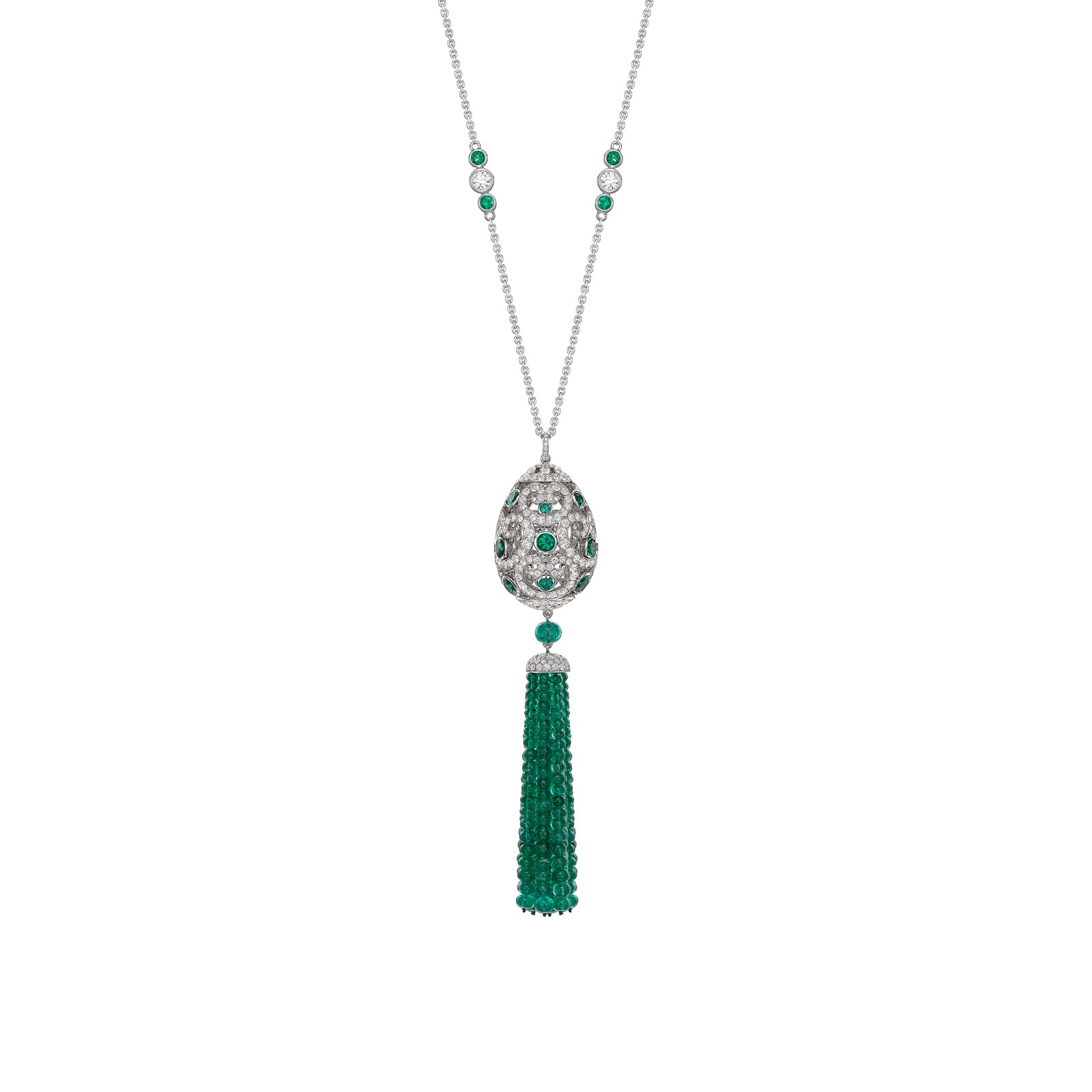 Fabergé Imperial 18ct White Gold Emerald & 5.23ct Diamond Imperatrice Tassel Pendant